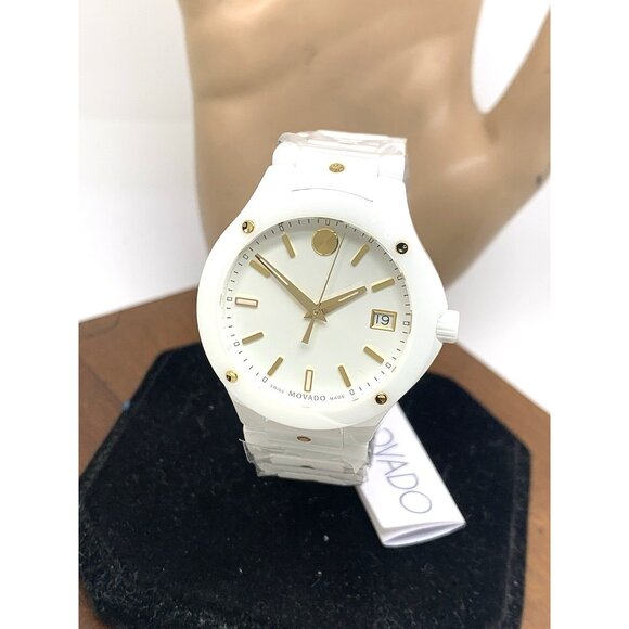 Movado Women's Watch 0607740 SE Swiss Quartz Gold White Dial Ceramic 34mm - Picture 1 of 14